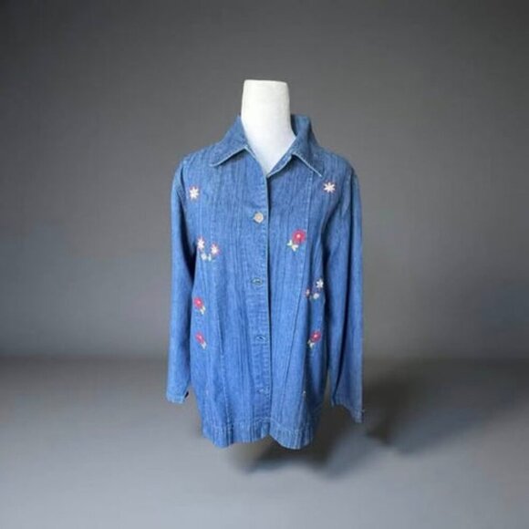 DENIM FLORAL EMBROIDERED JACKET - Picture 1 of 4